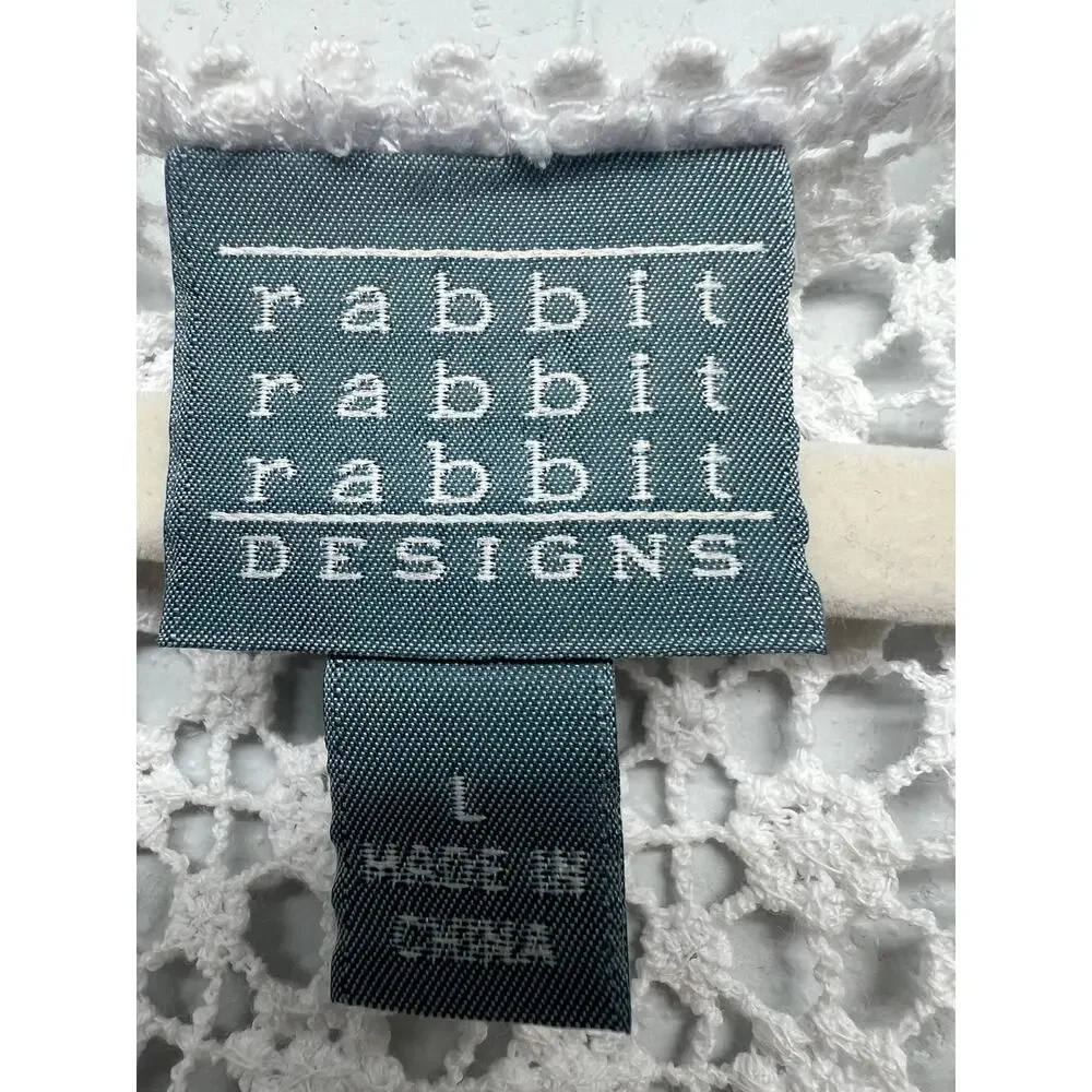 Rabbit Designs White Crochet Cardigan Womens L Cotton Y2K Dainty Fairy Grunge - Picture 3 of 10